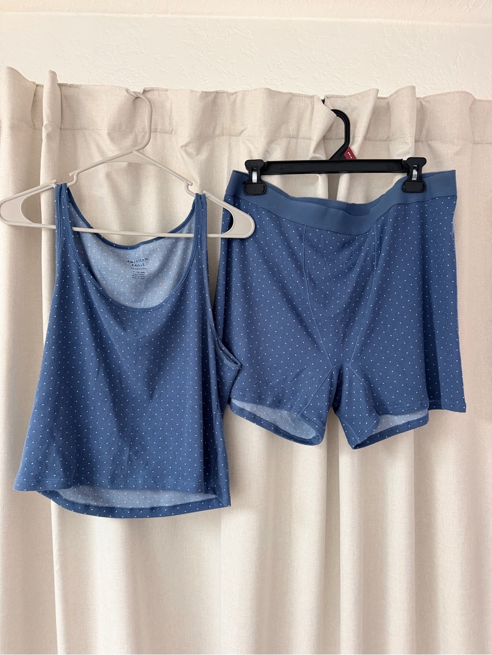American Eagle Outfitters Blue Polka Dot Sleep Tank & Boxer Set